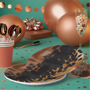 Black Brown Gold Cowhide Pappteller