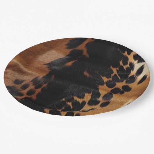 Black Brown Gold Cowhide Pappteller (Schrägansicht)