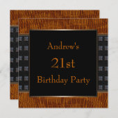 Black Brown Leather Mans 21. Geburtstag Party Einladung (Vorne/Hinten)