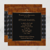 Black Brown Leather Star von David Bar Mitzvah Einladung (Vorne/Hinten)