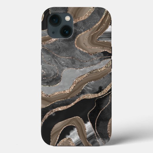Black Brown Marble Agate Gold Glitzer Glam #1  Case-Mate iPhone Hülle (Rückseite)