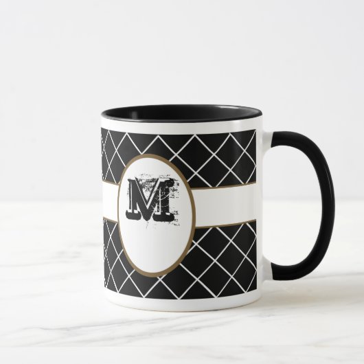 Black Brown Mit Monogramm Mens Tasse (Rechts)