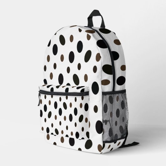 Black Brown Polka Dot Bedruckter Rucksack (Rückseitige Ecke Rechts)