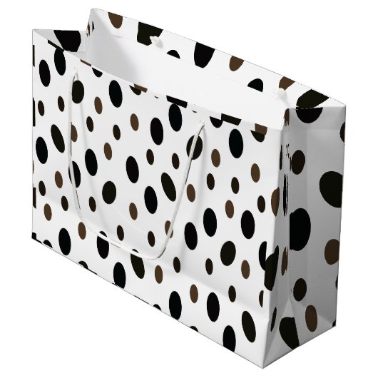 Black Brown Polka Dot Große Geschenktüte (Vorderseite Schrägansicht)