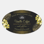 Black Brown Product Label Gold Hawaii Blume Logo Ovaler Aufkleber (Vorderseite)