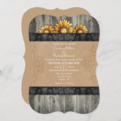 Black Brown Rustic Sunflower Wedite Einladung (Vorne/Hinten)