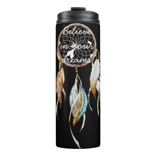 Black Brown Turquoise Dream Catcher Thermosbecher (Vorderseite)