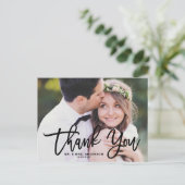 Black Brush Calligraphy Script Wedding Vielen Dank Postkarte (Stehend Vorderseite)