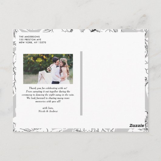 Black Brush Calligraphy Script Wedding Vielen Dank Postkarte (Rückseite)