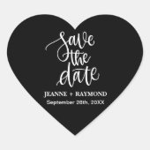 Black Brush Lettered Custom Save the Date Wedding Herz-Aufkleber (Vorderseite)