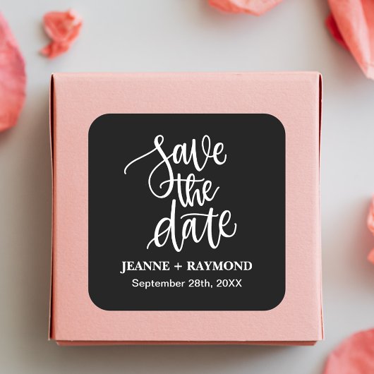 Black Brush Lettered Custom Save the Date Wedding Quadratischer Aufkleber