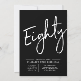 Black Brush Lettering 80. Geburtstagsparty Einladung