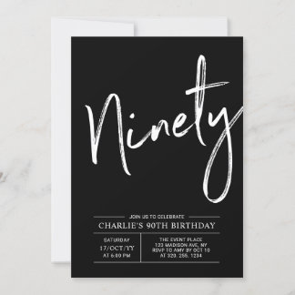 Black Brush Lettering 90. Geburtstagsparty Einladung