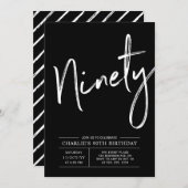 Black Brush Lettering Ninety 90th Birthday Party Einladung (Vorne/Hinten)