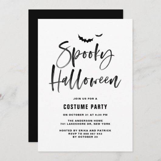 Black Brush Letters Spooky-Halloween-Party Einladung (Vorne/Hinten)