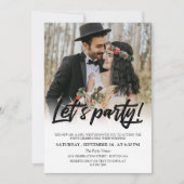 Black Brush Script Let's Party Foto Hochzeit Einladung (Vorderseite)
