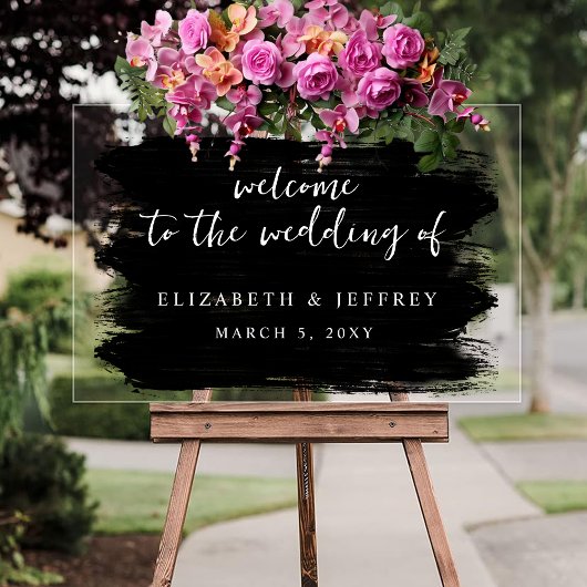 Black Brush Strokes Wedding Willkommenszeichen Acrylschild