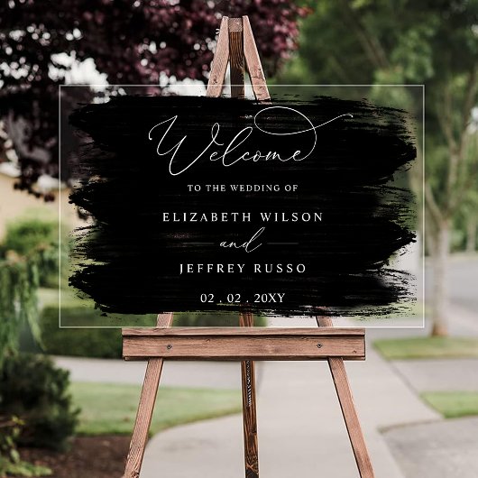 Black Brush Strokes Wedding Willkommenszeichen Acrylschild