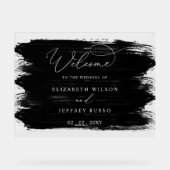 Black Brush Strokes Wedding Willkommenszeichen Acrylschild (Vorderseite)