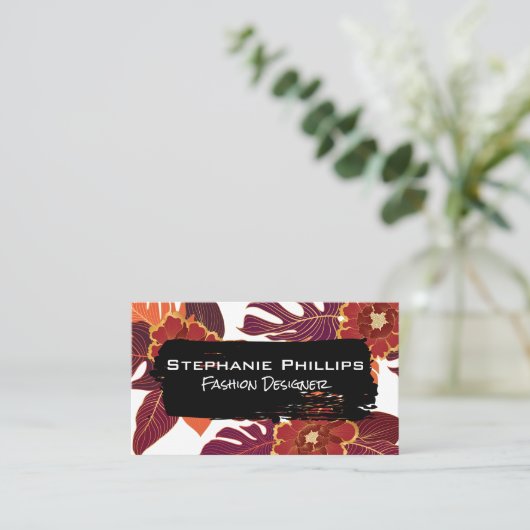 Black Brushed | Blumenmuster Visitenkarte (Stehend Vorderseite)