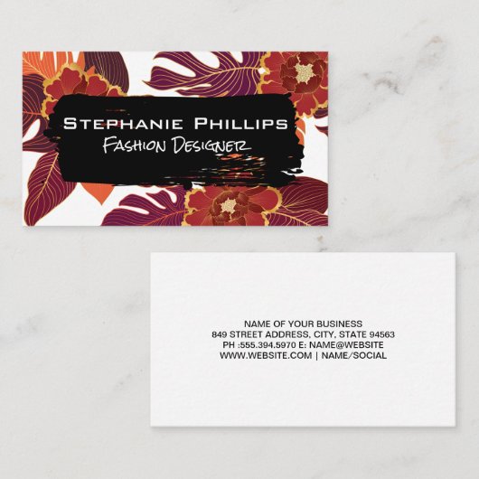 Black Brushed | Blumenmuster Visitenkarte (Vorne/Hinten)