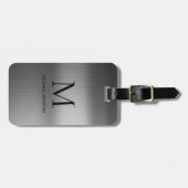 Black Brushed Metallic Personalized Monogram chic  Gepäckanhänger (Vorderseite horizontal)