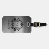 Black Brushed Metallic Royal Crest Emblem Monogram Gepäckanhänger (Vorderseite horizontal)