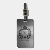 Black Brushed Metallic Royal Crest Emblem Monogram Gepäckanhänger (Vorderseite vertikal)
