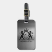 Black Brushed Metallic Royal Crest Emblem Monogram Gepäckanhänger (Vorderseite vertikal)