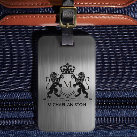 Black Brushed Metallic Royal Crest Emblem Monogram Gepäckanhänger