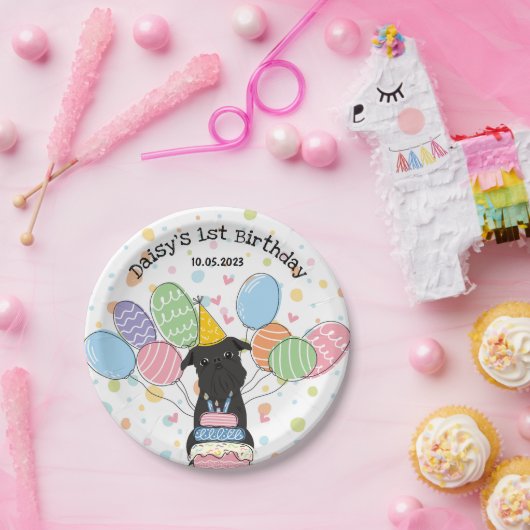 Black Brussels Griffon Dog Birthday Party Pappteller (Party)