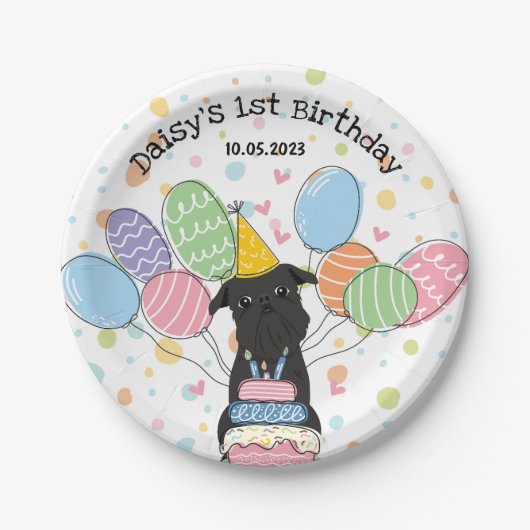 Black Brussels Griffon Dog Birthday Party Pappteller (Vorderseite)