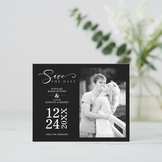 Black Budget Nice Modern Romantic Wedding Photo (Stehend Vorderseite)