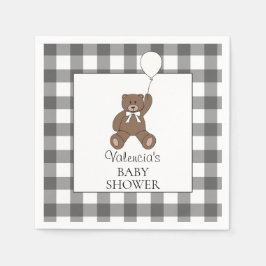 Black Buffalo Check Pattern Teddy Bear Baby Shower Serviette