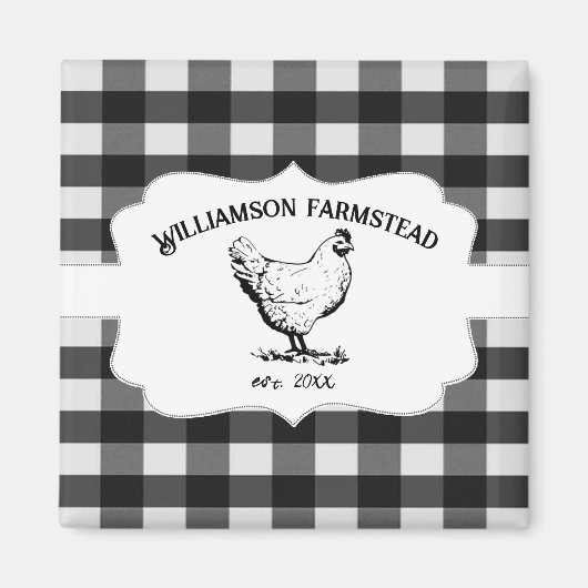Black Buffalo Kariert Farm Chicken Magnet (Vorne)