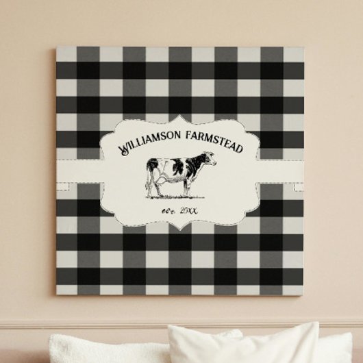 Black Buffalo Kariert Farm Cow Canvas drucken Leinwanddruck