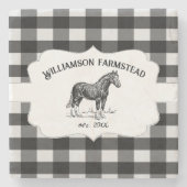 Black Buffalo Kariert Farm Horse Steinuntersetzer (Vorderseite)