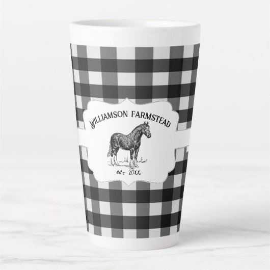 Black Buffalo Kariert Farm Horst Latte Tasse (Vorderseite)