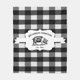Black Buffalo Kariert Farm Pig Fleece Blanket