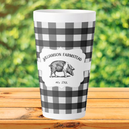 Black Buffalo Kariert Farm Pig Latte Tasse