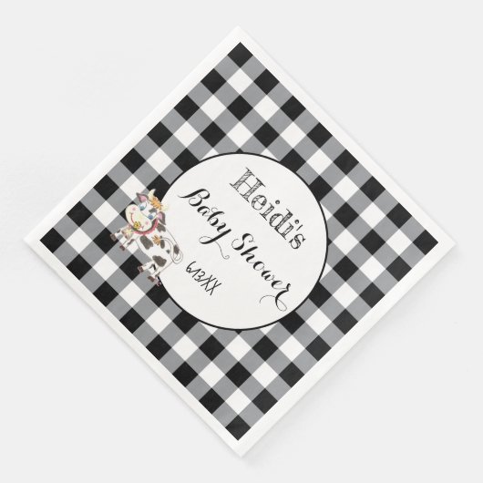 Black Buffalo Kariert mit Cartoon Cow Paper Napkin Serviette (Ecke)