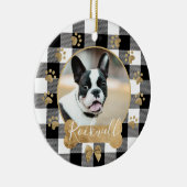 Black Buffalo Kariert Pattern Gold Bow Family Foto Keramik Ornament (Rechts)