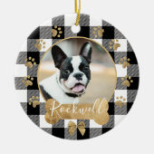 Black Buffalo Kariert Pattern Gold Bow Family Foto Keramik Ornament (Vorne)