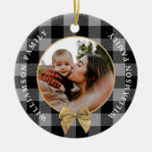 Black Buffalo Kariert Pattern Gold Bow Family Foto Keramik Ornament (Vorne)