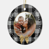 Black Buffalo Kariert Pattern Gold Bow Family Foto Keramik Ornament (Links)