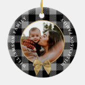Black Buffalo Kariert Pattern Gold Bow Family Foto Keramik Ornament (Hinten)