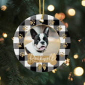 Black Buffalo Kariert Pattern Gold Bow Family Foto Keramik Ornament