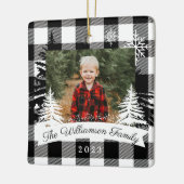 Black Buffalo Kariert Rustic Pine Tree Family Foto Keramikornament (Links)