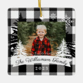 Black Buffalo Kariert Rustic Pine Tree Family Foto Keramikornament (Vorderseite)