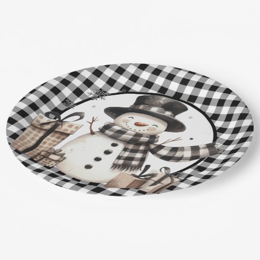 Black Buffalo Kariert Snowman Pappteller (Schrägansicht)